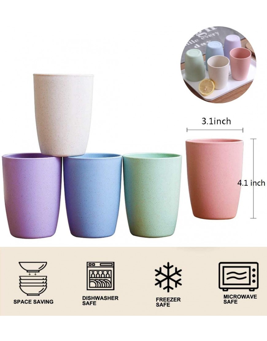 Choary Eco-friendly Unbreakable Reusable Drinking Cup for Adult12 OZ Wheat Straw Biodegradable Healthy Tumbler Set 5-Multicolor Dishwasher Safe