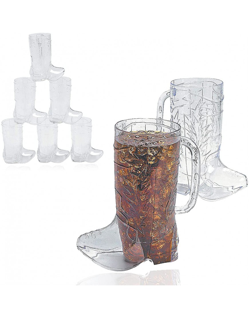 Cowboy Boot Shot Glass & Cups 12 Shot Glasses & 2 Big Mug 17oz Hard Plastic Cowboy Party Decorations Supplies Nashville Bachelorette Party Cowgirl Themed Birthday Adult Kid by 4E's Novelty