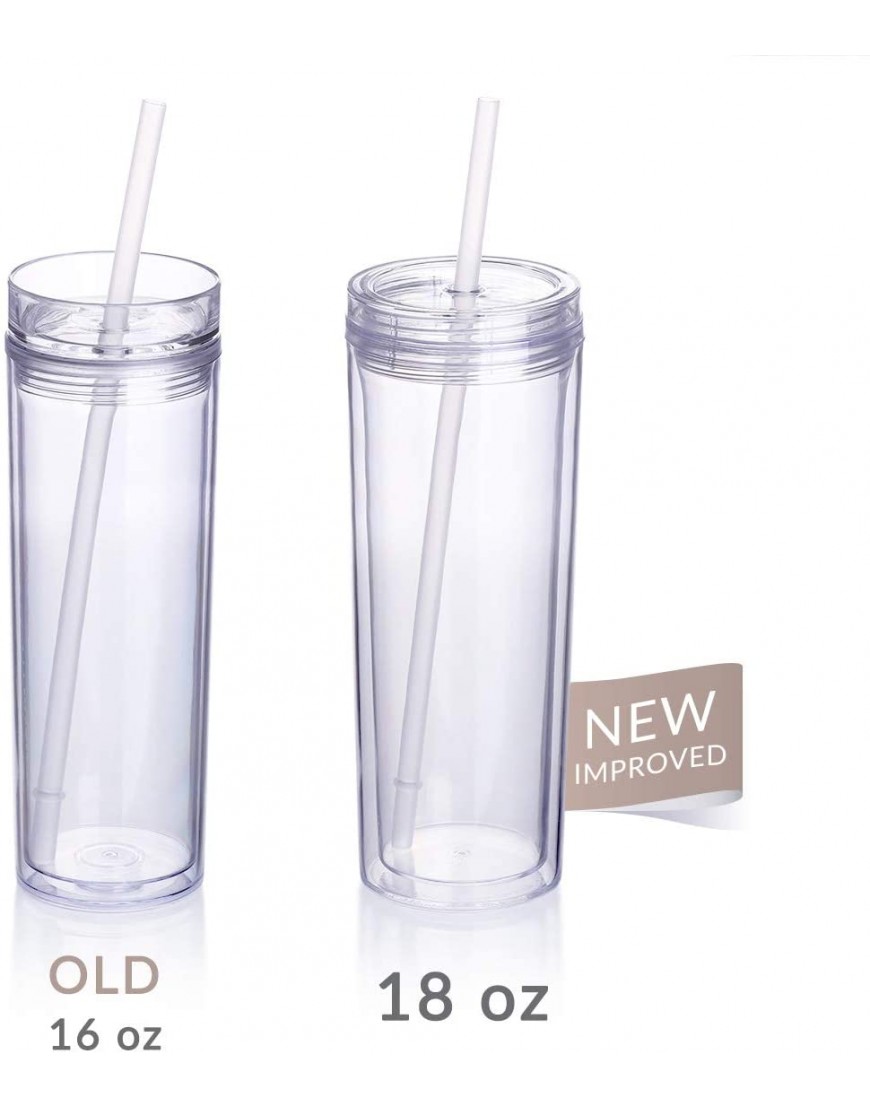 Cupture Skinny Acrylic Tumbler Cups with Straws 18 oz 8 Pack Clear