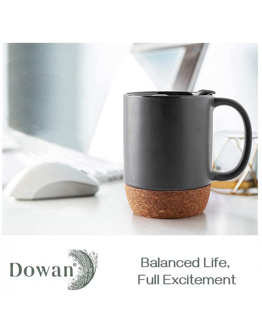 DOWAN 15 oz Coffee Mugs Set of 2 Large Ceramic Mugs with Insulated Cork and Splash Proof Mug Lid Large Coffee Mug with Handle Big Tea Cup for Men Women,Matte Grey