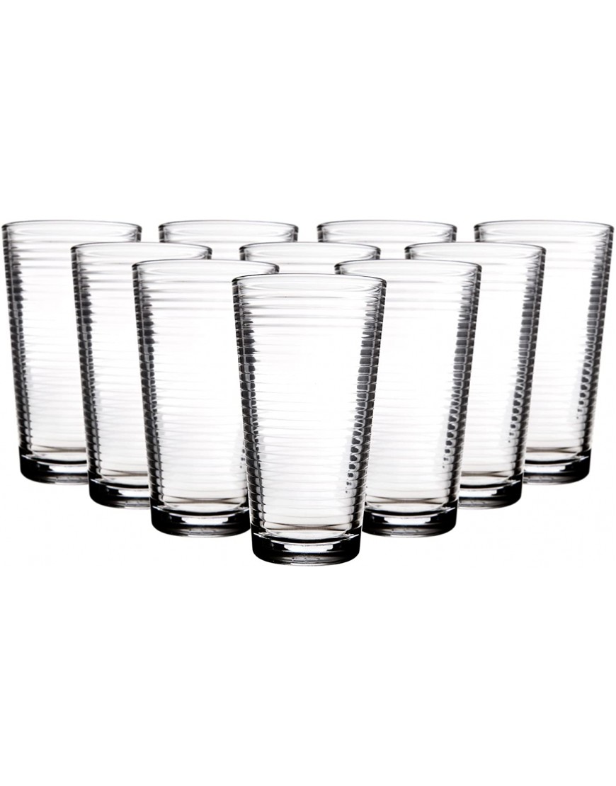 Drinking Glasses Set of 10 Highball Glass Cups By Glavers Premium Quality Cooler 17 Oz. Ribbed Glassware. Ideal for Water Juice Cocktails and Iced Tea. Dishwasher Safe.