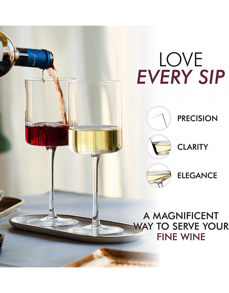 Elixir Glassware Crystal Wine Glasses Set of 4 14 oz Stemware Red Wine & White Wine Entertaining Drinkware 100% Lead-Free Glass Unique Modern Design