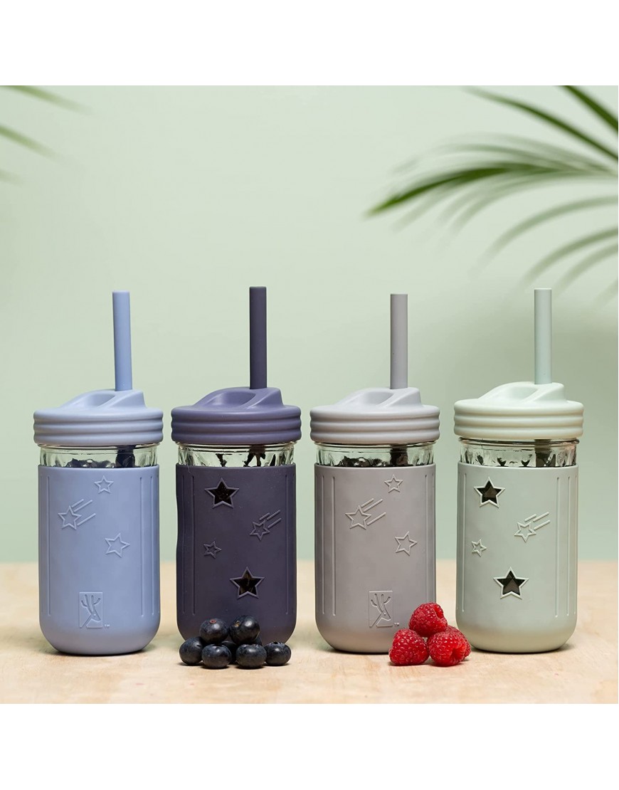 Elk and Friends Kids & Toddler Cups | The Original Glass Mason Jars 12 oz with Silicone Sleeves & Silicone Straws | Smoothie Cups | Spill Proof Cups