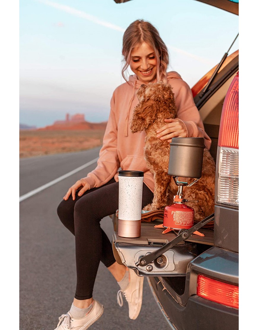 Ello Miri Vacuum Insulated Stainless Steel Travel Coffee Mug Travel Tea Mug 16 oz Speckle Rosegold