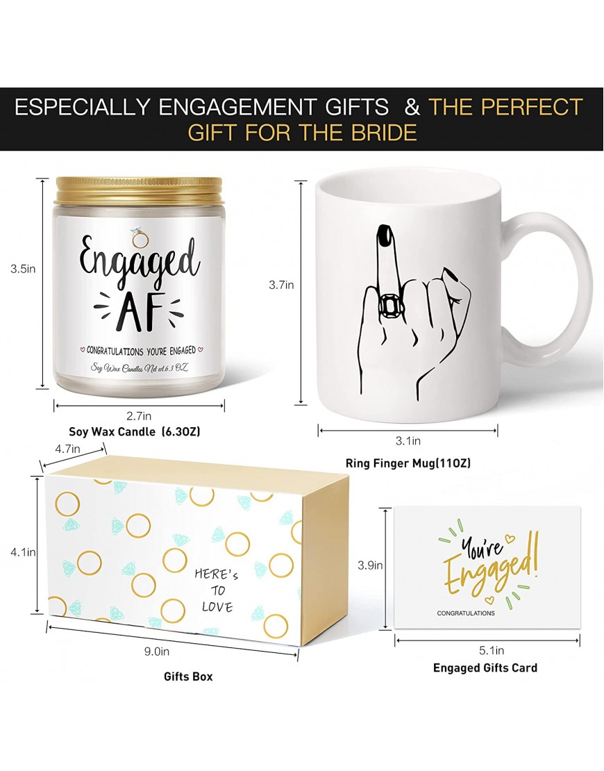 Engagement Gifts for Couples Women Newly Engaged Gifts Unique Mr And Mrs Wedding Engaged AF Soy Wax Candle Gifts for Her Ring Finger Coffee Mug Engagement Bride Gifts Engagement Gift for Women
