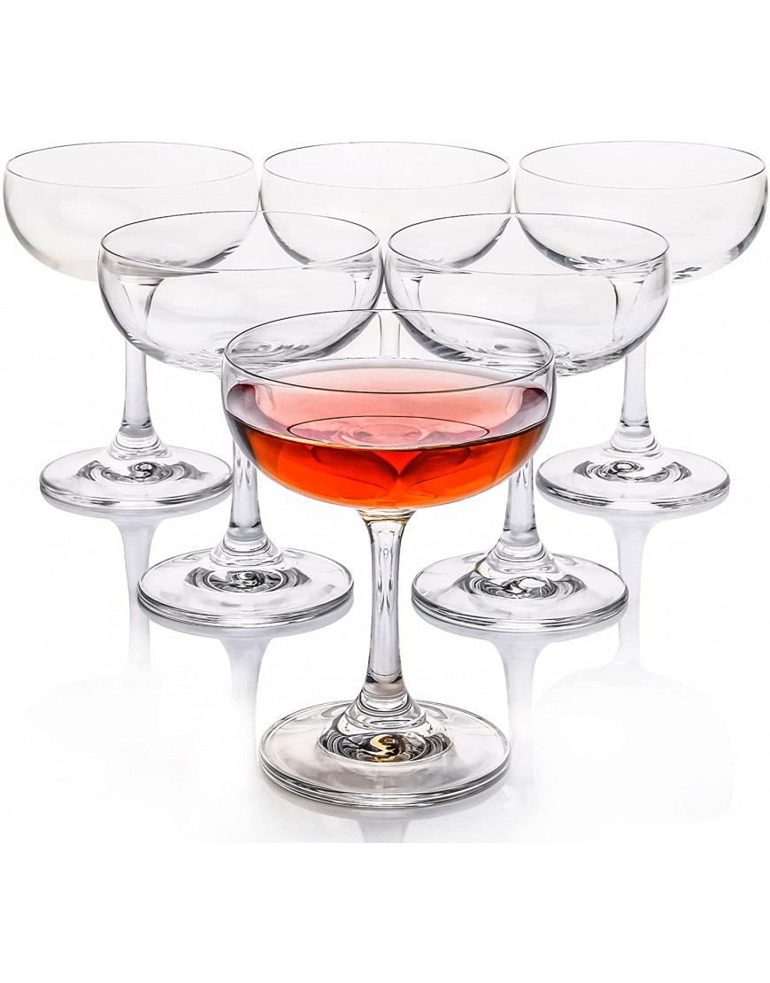 FAWLES Crystal Coupe Glasses Set of 6 7 Ounce220ml Elegant Short Stem Design Clear Cocktail Glasses Sets Perfect for Drinking Champagne Sweet Wine etc.