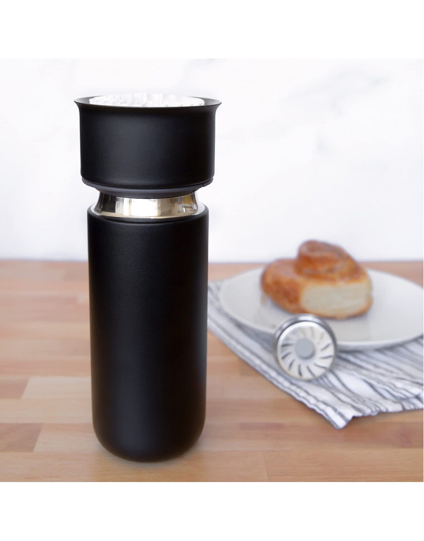 Fellow Carter Move Travel Mug Vacuum-Insulated Stainless Steel Coffee and Tea Tumbler with Ceramic Interior and Splash Guard Matte Black 16 oz Cup