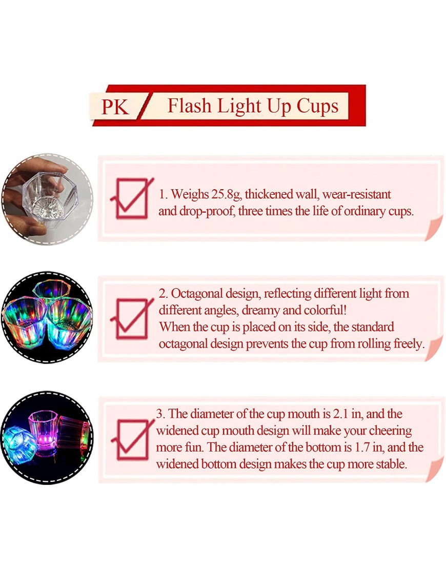 Flash Light Up Cups Set 24 Pcs Shot Glasses Fun Cups LED Drinking Blinking Barware for Bar Night Club Birthday Party Christmas Party Graduation