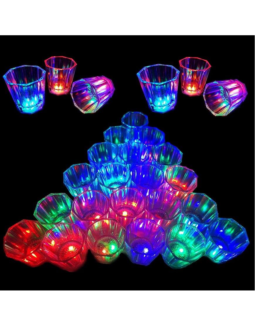 Flash Light Up Cups Set 24 Pcs Shot Glasses Fun Cups LED Drinking Blinking Barware for Bar Night Club Birthday Party Christmas Party Graduation