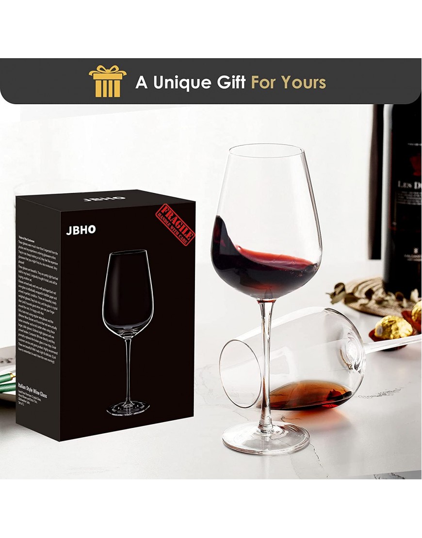 Hand Blown Italian Style Crystal Bordeaux Wine Glasses Great Gift Packaging Red Wine Glasses Lead-Free Premium Crystal Clear Glass Set of 4-18 Ounce