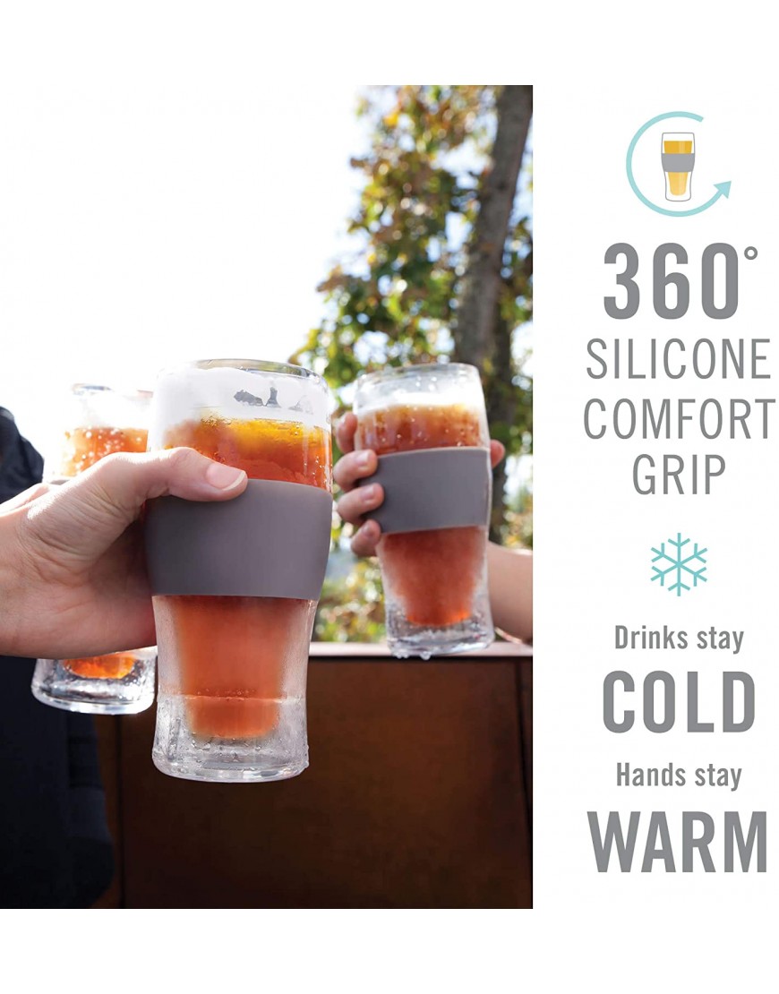 Host Freeze Beer Glasses 16 ounce Freezer Gel Chiller Double Wall Plastic Frozen Pint Glass Set of 2 Grey