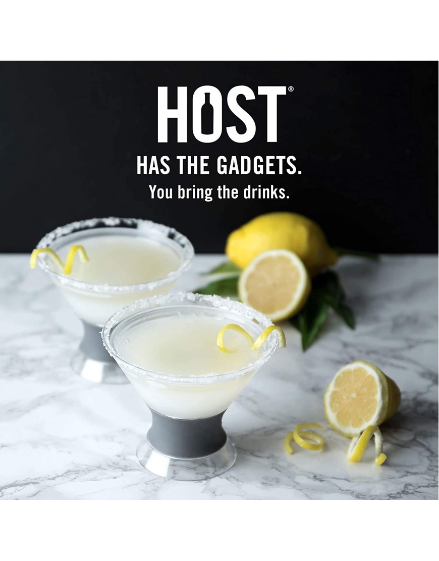 HOST Freeze Insulated Martini Cooling Cups Plastic Freezer Gel Chiller Double Wall Stemless Cocktail Glass Set of 2 9 oz Grey