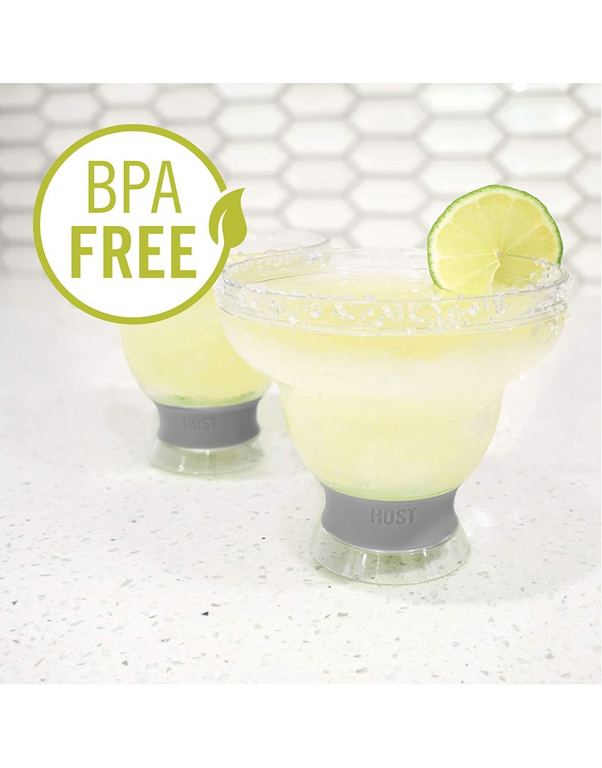 Host Freeze Stemless Margarita Glass Insulated Gel Chiller Plastic Double Wall Frozen Cocktail Cup Set of 2 Cups 12 oz Grey
