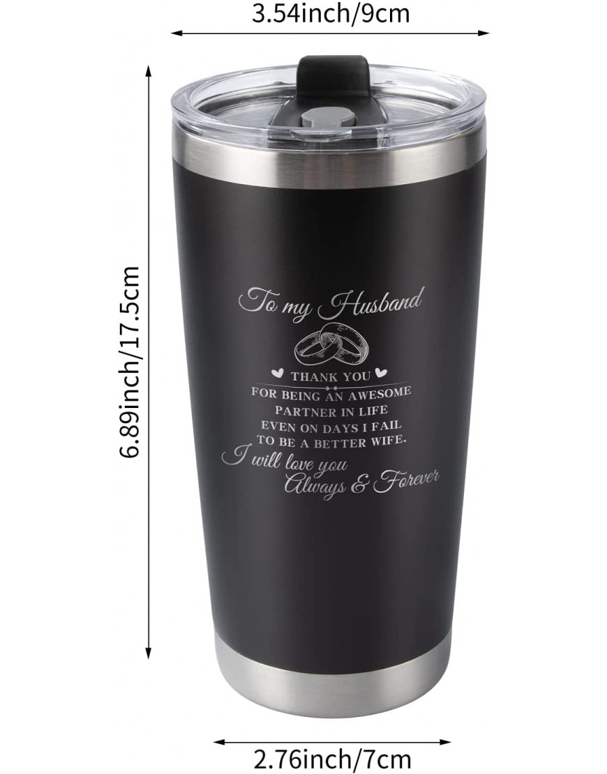 Husband Gifts Unique Travel Tumbler Anniversary Birthday Gifts for Husband Men Husband Birthday Gift from Wife 20 Oz Insulated Stainless Steel Travel Tumbler Black
