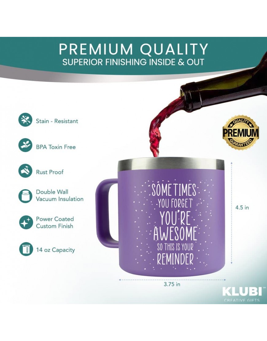 Inspirational Gifts for Women –Stainless Steel Coffee Purple Mug Tumbler 14oz “Sometimes You Forget You’re Awesome” – Gift Idea for Proud of You Cheer Up Coworker Motivational Best Friend Her