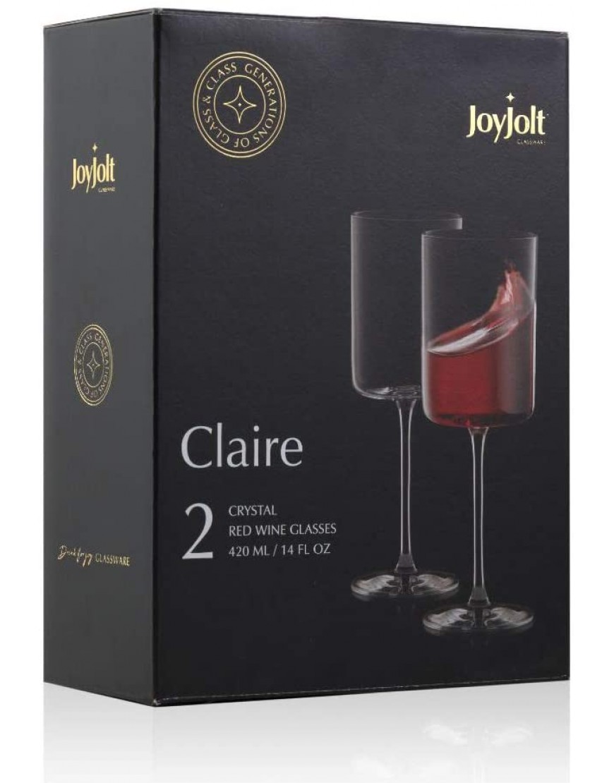 JoyJolt Red Wine Glasses – Claire Collection Set of 2 Large Wine Glasses – 14-Ounce Crystal Wine Glass Set – Ultra-Elegant Design with Wide Rims – Ideal for Special Occasions Home Bar