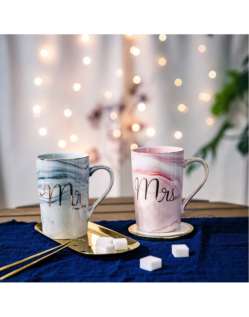 Jumway Mr and Mrs Coffee Mugs Wedding Gifts for Bride and Groom Gifts for Bridal Shower Engagement Wedding and Married Couples Anniversary Ceramic Marble Cups 14 Oz Pink