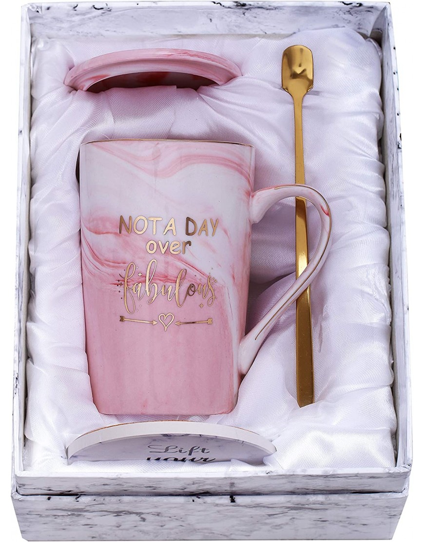 Jumway Not A Day Over Fabulous Mug Birthday Gifts for Women Funny Birthday Gift Ideas for Her,Friends Coworkers Her Wife Mom Daughter Sister Aunt Ceramic Marble Mug 14 Oz Pink