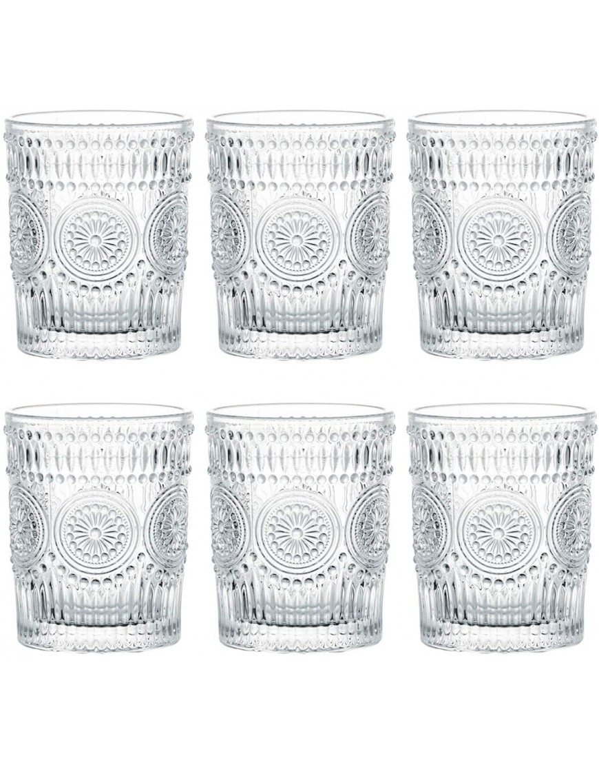 Kingrol 6 Pack 9.5 oz Romantic Water Glasses Premium Drinking Glasses Tumblers Vintage Glassware Set for Juice Beverages Beer Cocktail