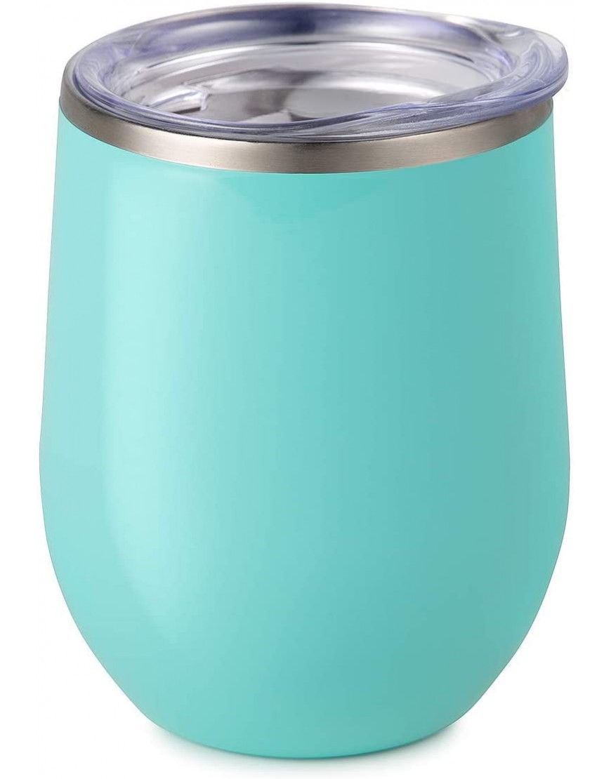 Maars Bev Stainless Steel Stemless Wine Glass Tumbler with Lid Vacuum Insulated 12 oz Cup | Spill Proof Travel Friendly Fun Cocktail Drinkware Mint