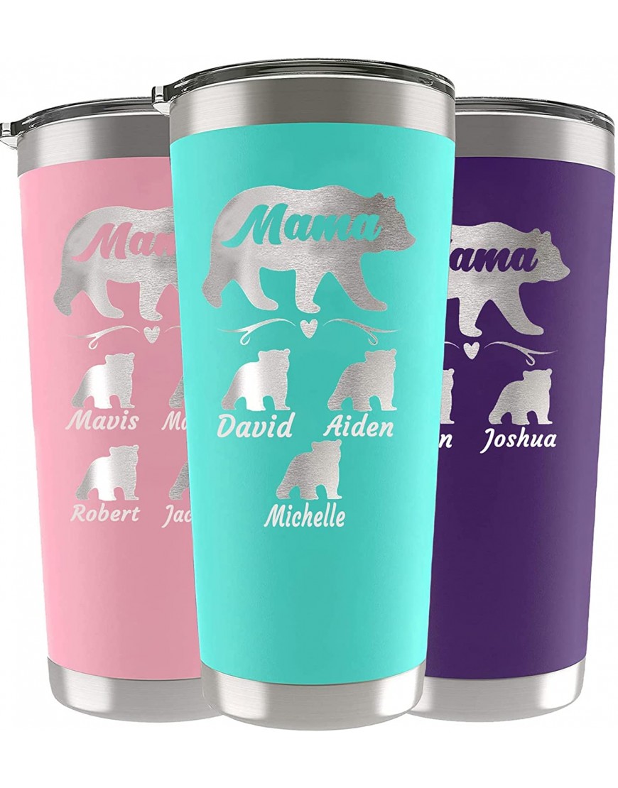 Mama Bear Tumbler,Christmas Day Gifts,Mother's Day,Birthday Gifts for Mom,Personalized 20 or 30 oz-10 Colors-Names up to 8 Cubs,Custom Mom Tumbler-Gifts for Mom from Daughter,Son