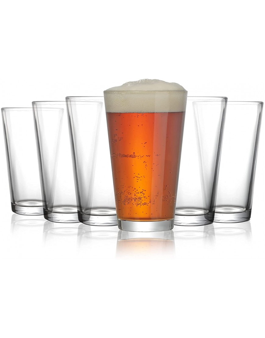 Modvera Drinkware Beer Pint Glass 16 Ounce | Versatile Cocktail Shaker Beer Glass | Perfect for the Pub Home Bar or Everyday Use | Ultra Clear Strong Rim Tempered Mixing Beer Glass | Set of 6