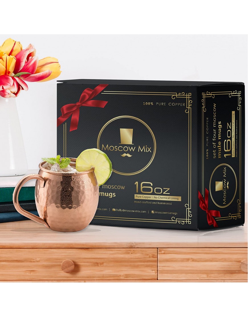 Moscow Mule Mugs | Copper Mugs Set of 4 | Moscow Mule Copper Cups Set of 4 with 4 Copper Straws 1 Copper Shot Glass Gift Box | Pure Hammered Copper Mule Mugs