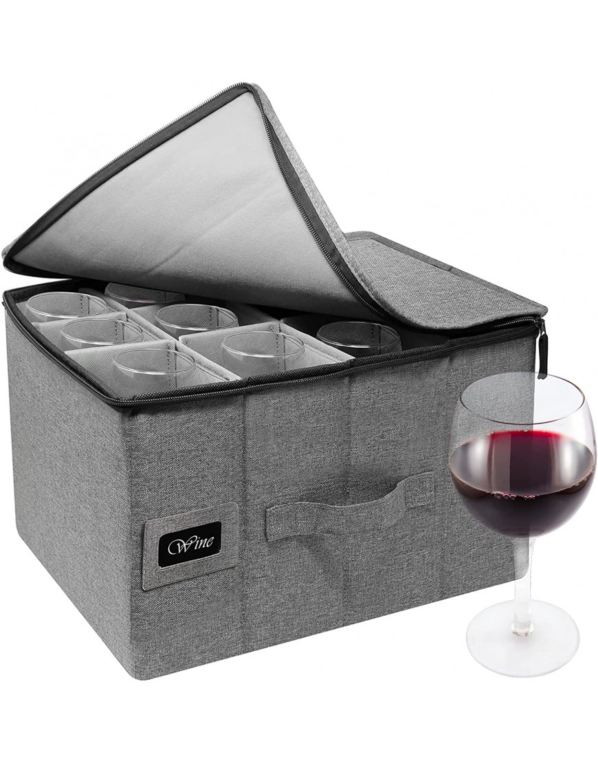 Sorbus Stemware Wine Glass Storage Hard Shell Box Deluxe Padded Quilted Case with Dividers Service for 12 Great for Protecting or Transporting Wine Glasses Champagne Flutes Goblets Gray