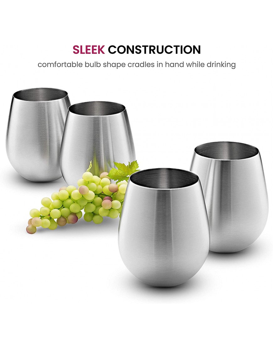 Stainless Steel Unbreakable Wine Glasses 18 Ounce Set of 4 Wineglasses. Premium-Grade 18 8 Stainless Steel Red & White Stemless Wineglasses set Portable Wine Tumbler for Outdoor Events Picnics