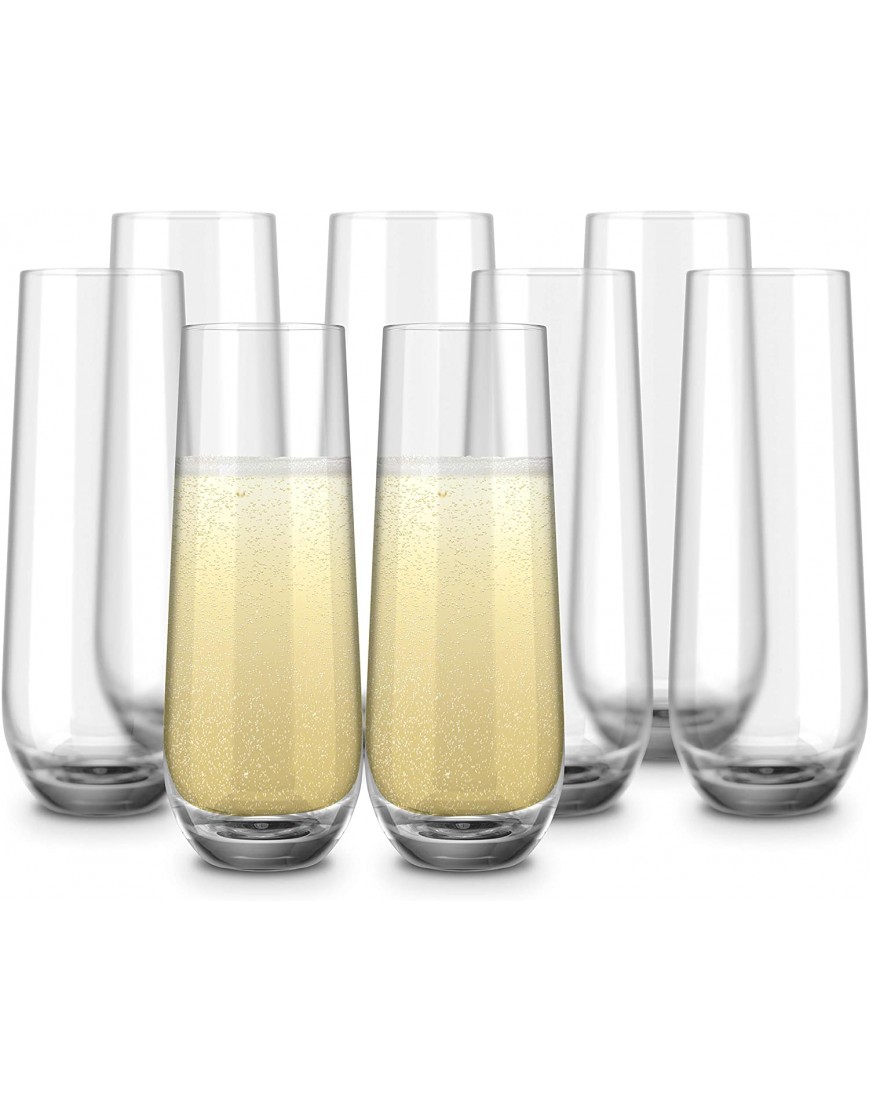 Stemless Champagne Flutes by Kook Durable Glass Mimosa Cocktail Glasses Set Prosecco Wine Flute Water Glasses Highball Glass Bar Glassware Toasting Wedding Glasses Set of 8 10.5oz
