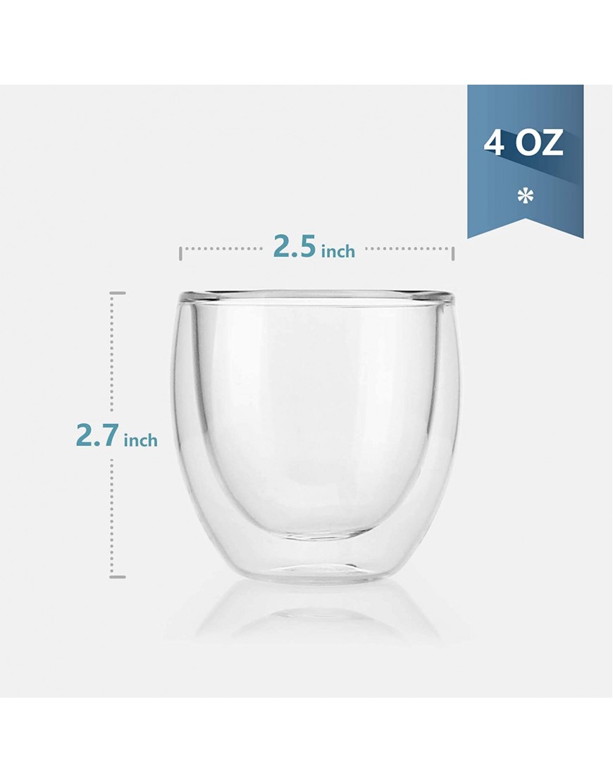Sweese 408.101 Espresso Cups 4 Ounce Top to The Rim Double-Wall Insulated Glasses Handmade Glass Set of 4