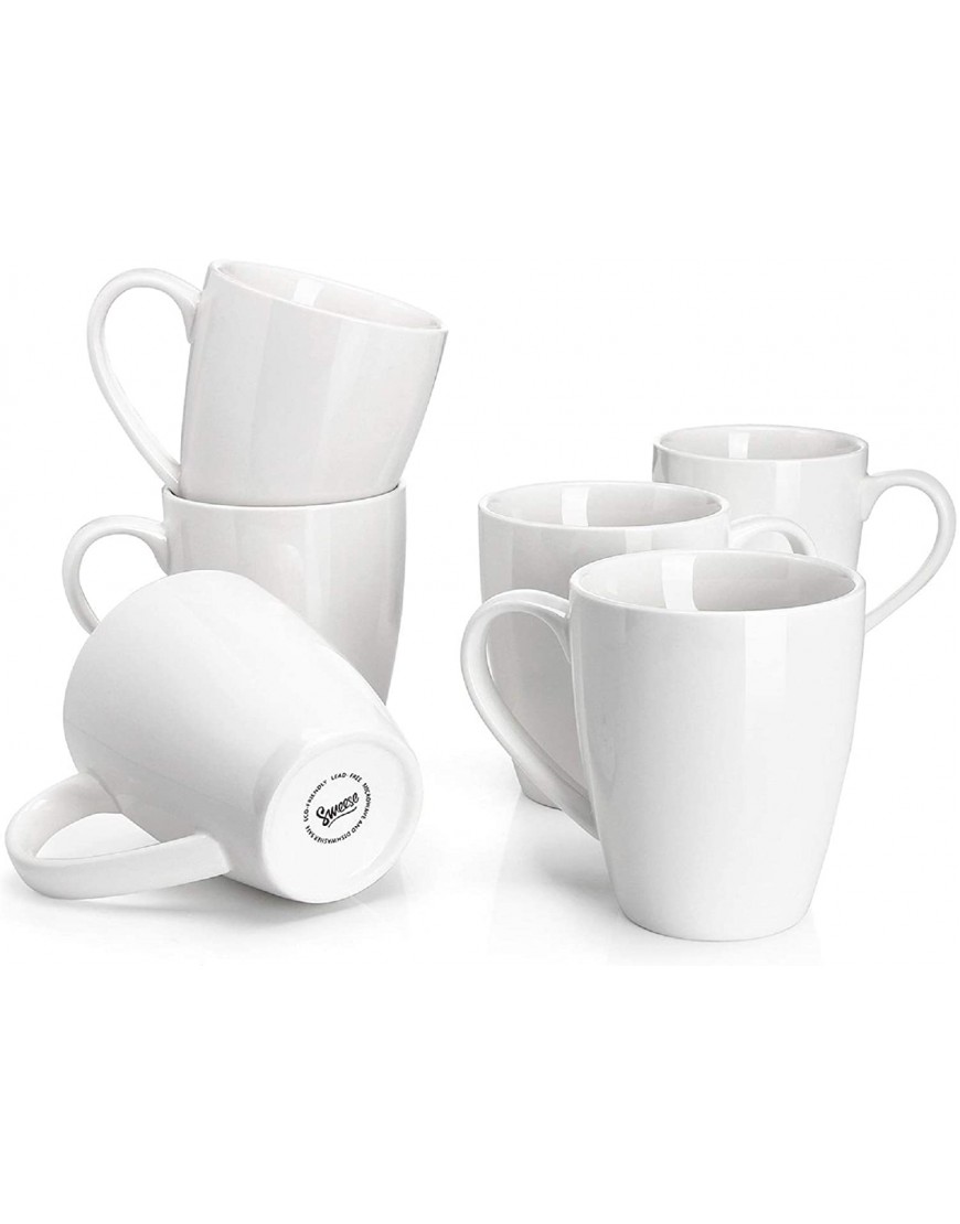 Sweese 601.001 Porcelain Mugs 16 Ounce for Coffee Tea Cocoa Set of 6 White