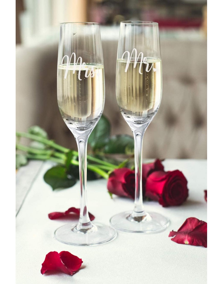 Sweetzer & Orange Bride and Groom Champagne Glasses 8 oz Engraved Mr and Mrs Glasses for Wedding Glasses and Toasting Flutes Bridal Shower Gifts Engagement Gift. Boxed Mr and Mrs Gifts