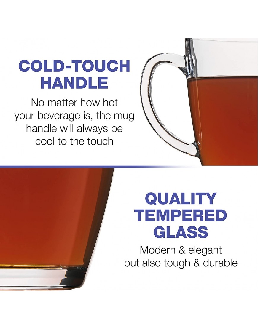 Tempered Glass Coffee Mugs Set of 6 Transparent Tea Cups Clear Glass Mugs For Hot Beverages with Handle by Eparé