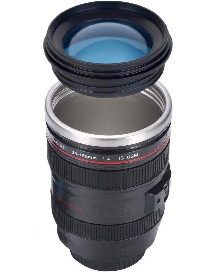 TMANGO Camera Lens Coffee Mug With Lid Photo Coffee Cup Stainless Steel Thermos Lens Mug Leak Proof For Photographer Lovers Present