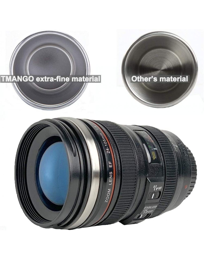 TMANGO Camera Lens Coffee Mug With Lid Photo Coffee Cup Stainless Steel Thermos Lens Mug Leak Proof For Photographer Lovers Present