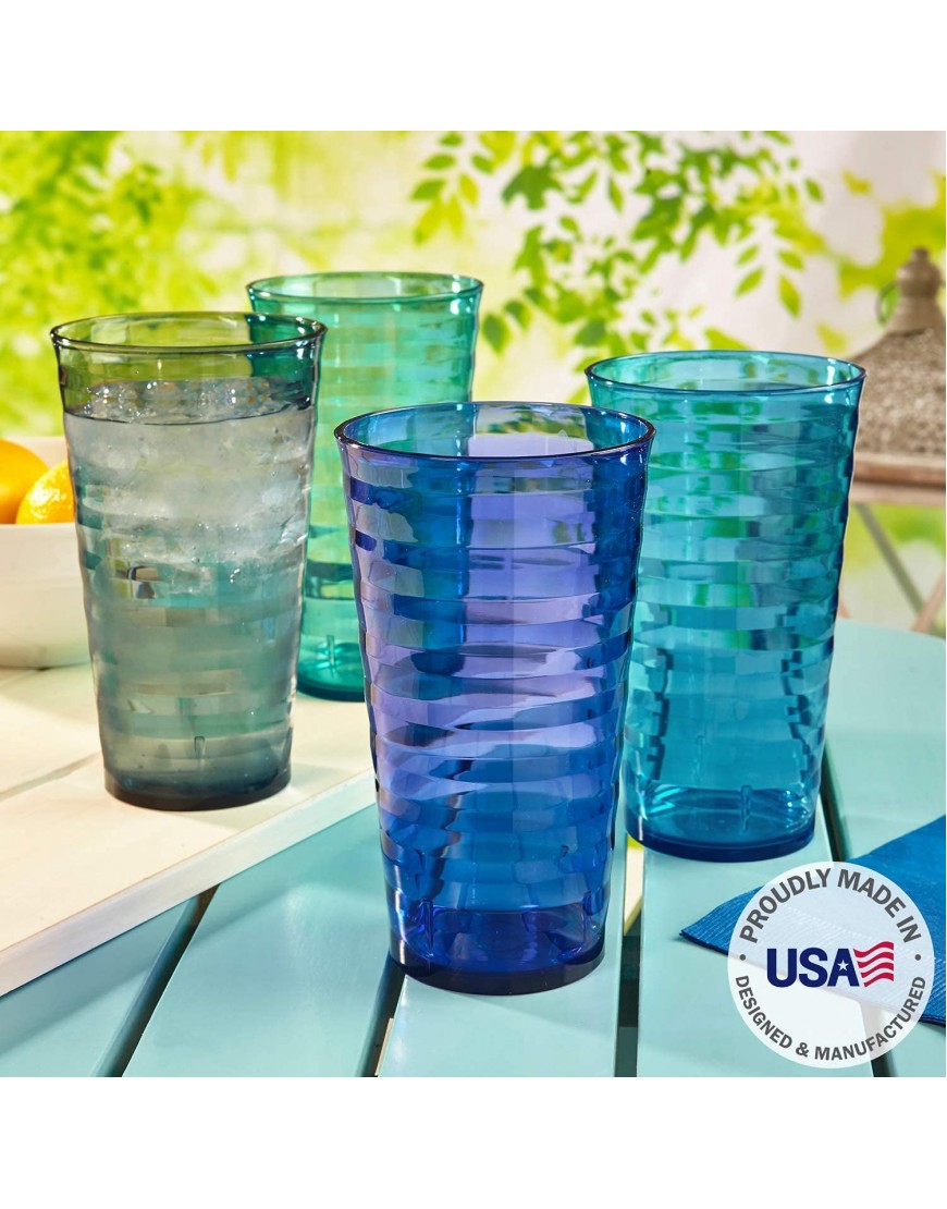 US Acrylic Splash 18-ounce Plastic Tumblers | Value set of 16 in 4 Coastal Colors
