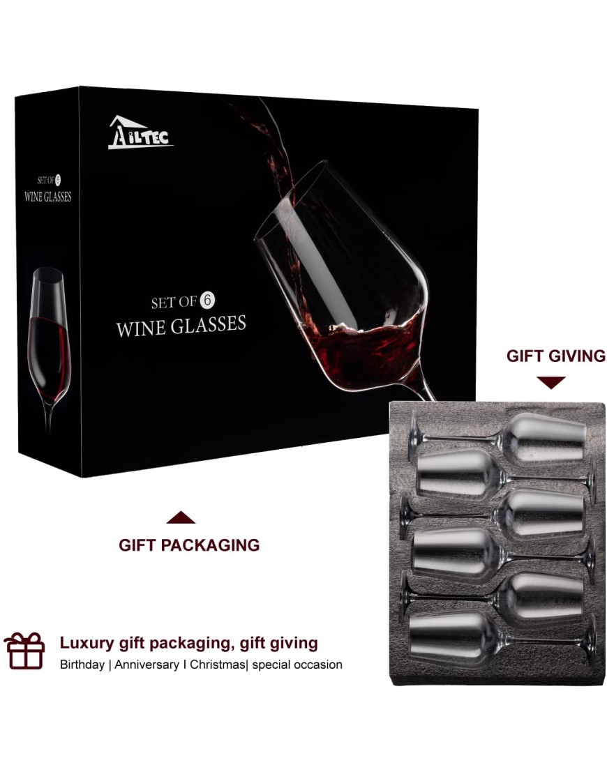 Wine Glasses Set of 6 Crystal Glass with Stem for Drinking Red White Cabernet Wine as Gifts Sets Clear Lead-Free Premium Blown Glassware 18oz,6 pack