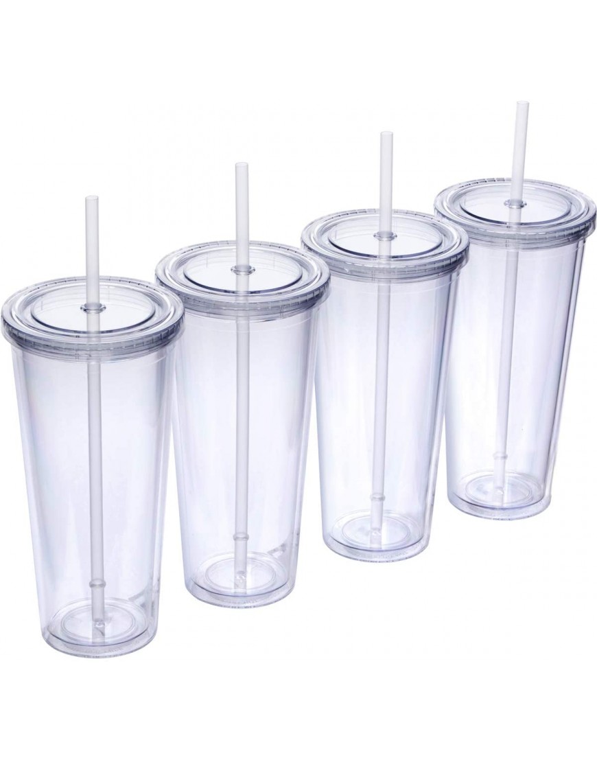 Zephyr Canyon 24 oz Double Wall Plastic Tumblers with Lids and Straws | Large Classic Travel Tumbler | 4 Pack Set of 4 | Clear Reusable Cups with Straws | BPA Free…