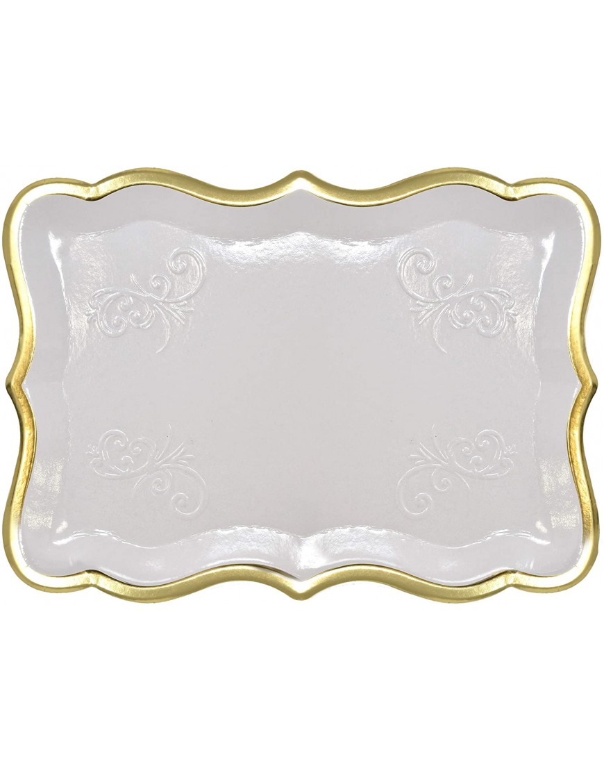 10 White Rectangle Trays with Gold Rim Border for Elegant Dessert Table Serving Parties 9 X 13 Heavy Duty Disposable Paper Cardboard for Platters Cupcake Display Birthday Party Weddings Food Safe