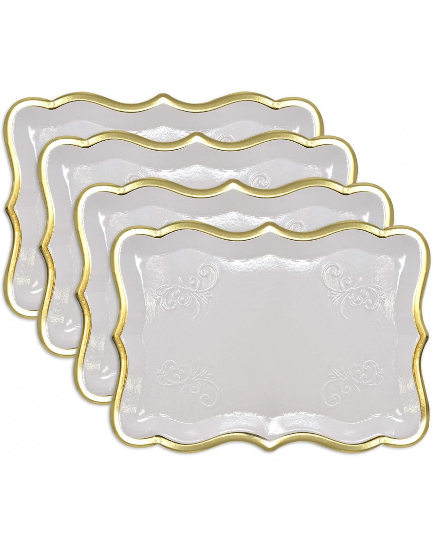 10 White Rectangle Trays with Gold Rim Border for Elegant Dessert Table Serving Parties 9" X 13" Heavy Duty Disposable Paper Cardboard for Platters Cupcake Display Birthday Party Weddings Food Safe