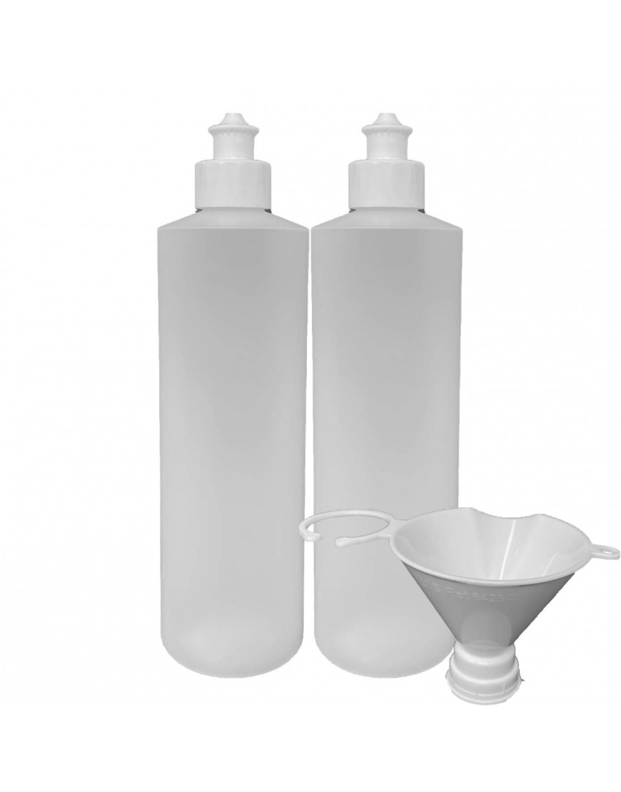 2 Pack Refillable 16 Ounce HDPE Squeeze Bottles With Push Pull Button Top Dispenser Caps-Great For Lotions Shampoos Conditioners and Massage Oils From Earth's Essentials White Cap