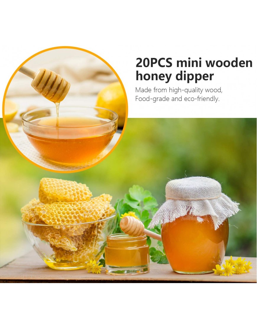 20Pcs Honey Dipper Sticks Wooden Honey Dipper 3 Inch Mini Honeycomb Stick Honey Stirrer Stick for Honey Jar Dispense Drizzle Honey and Wedding Party Gift