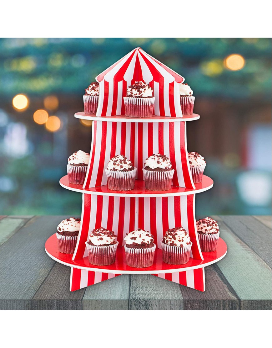 3 Tier Cupcake Foam Stand with Circus Carnival Tent Design for Desserts Birthdays Decorations