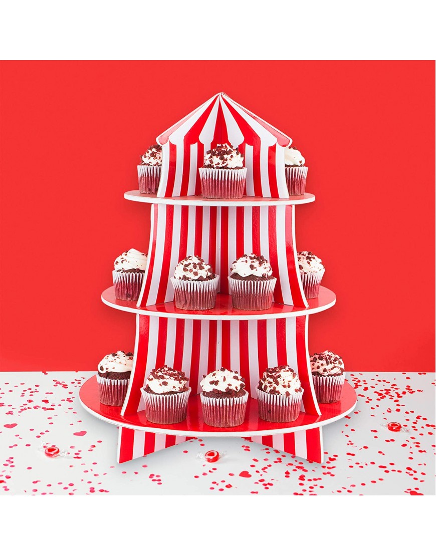 3 Tier Cupcake Foam Stand with Circus Carnival Tent Design for Desserts Birthdays Decorations