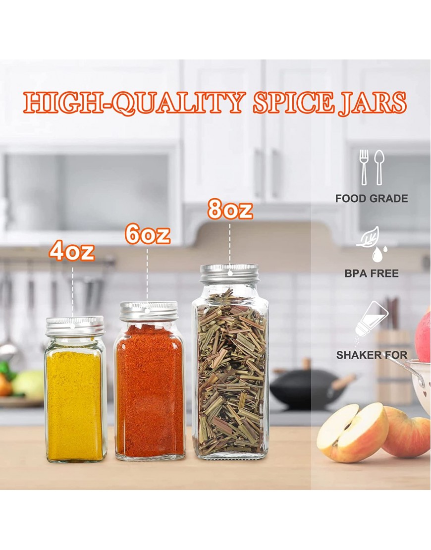 6 oz Empty Glass Spice Jars,Set of 16,Square Glass Seasoning Jars & Salts Containers with Metal Caps and Shaker Lids for Home & Kitchen. Include 1 Pen,1 Funnels and 40 Labels.