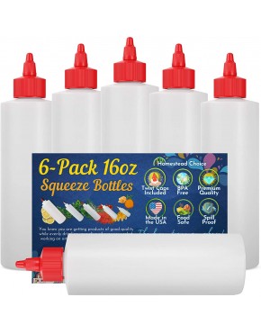 6-pack Plastic Squeeze Condiment Bottles 16-Ounce with Red Twist-Cap Set of 6 16-oz Perfect for Syrup Sauce Ketchup BBQ Condiments Dressing Arts and Craft Workshop Storage and More