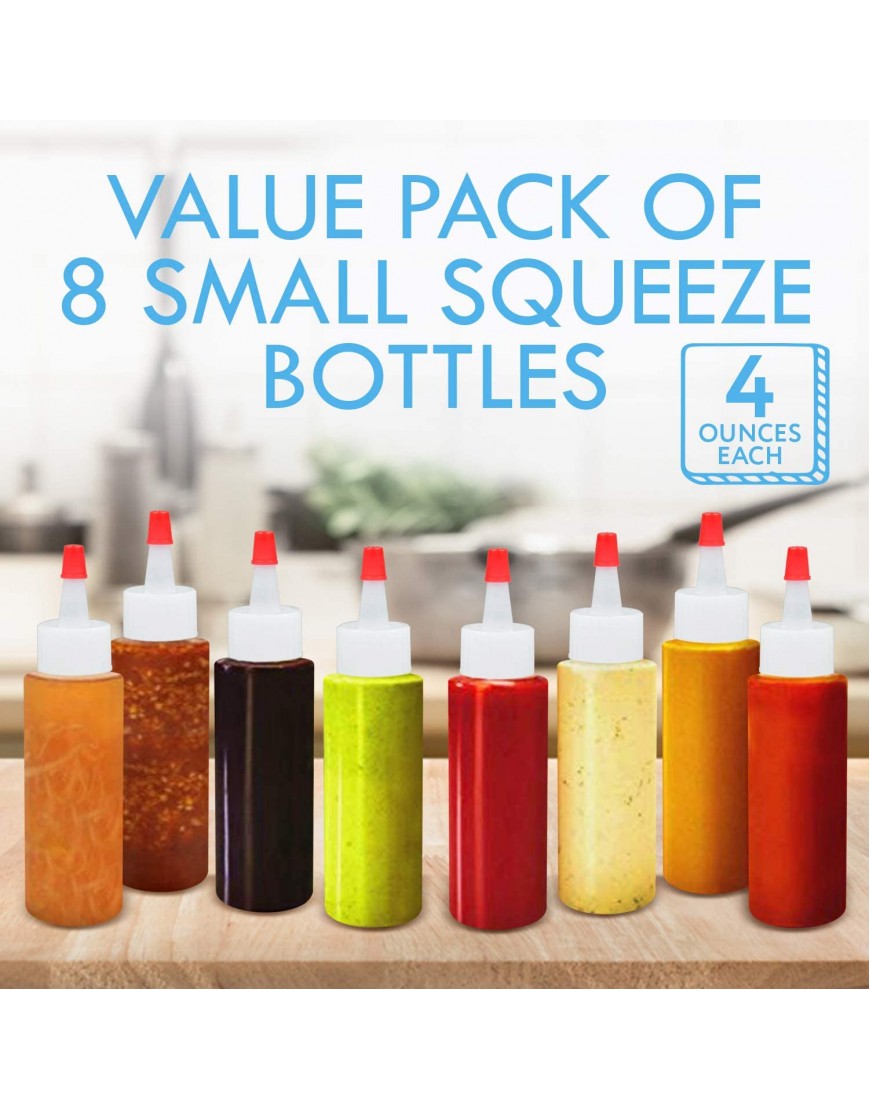 8-Pack of 4 Oz Plastic Small Squeeze Bottles and Caps BPA-Free Latex-Free Food-Grade Great for Icing Cookie Decorating Sauces Condiments Arts and Crafts and More!