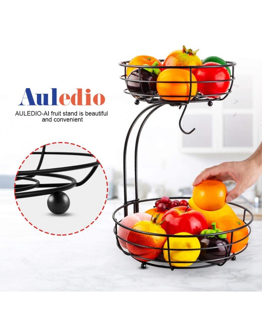 Auledio 2-Tier Countertop Fruit Vegetables Basket Bowl Storage With Banana Hanger Black