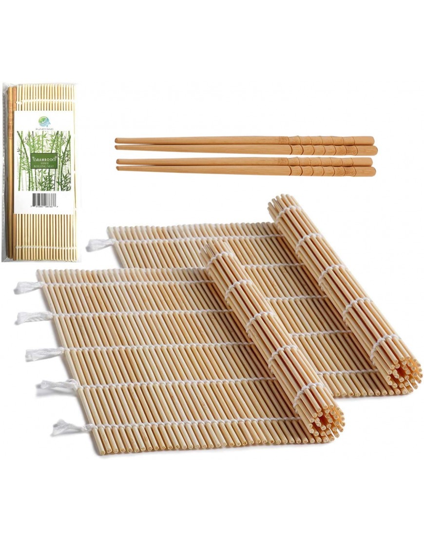 Bamboo Sushi Rolling Mat with 2 Pairs of Chopsticks Natural Bamboo 9.5"x9.5" 2 PCS Sushi Making Kit
